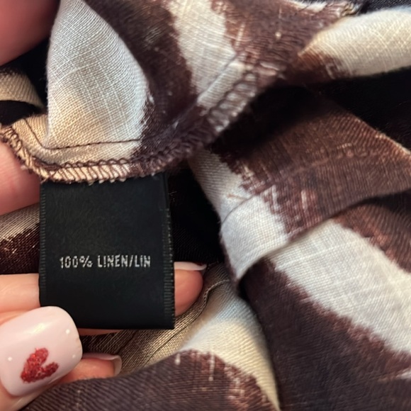 Lafayette 148 New York 100% Linen Animal Print 3/4 Roll Tab Sleeve Top Size 4 - Picture 9 of 10